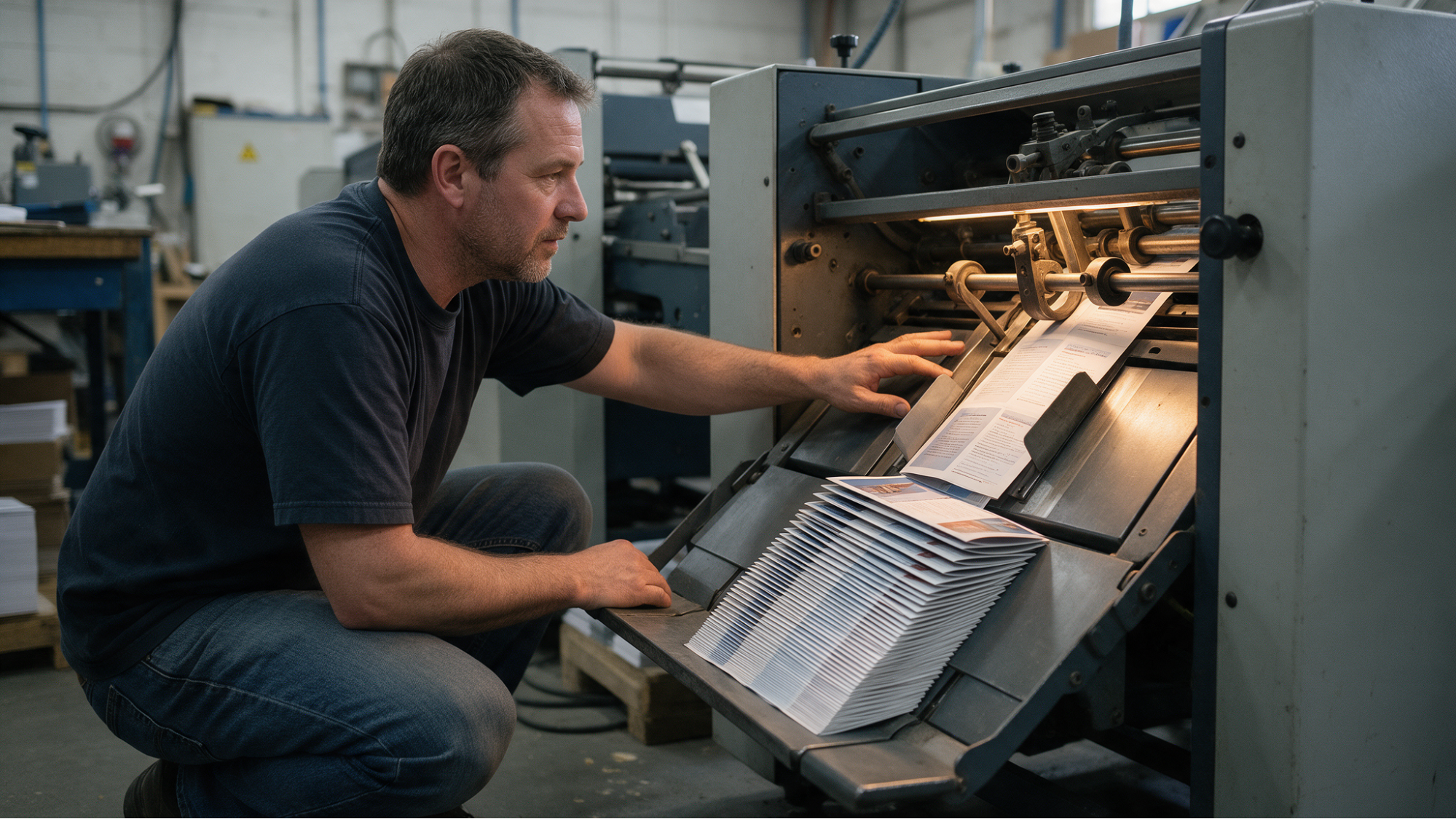 Man operating folding machine closely