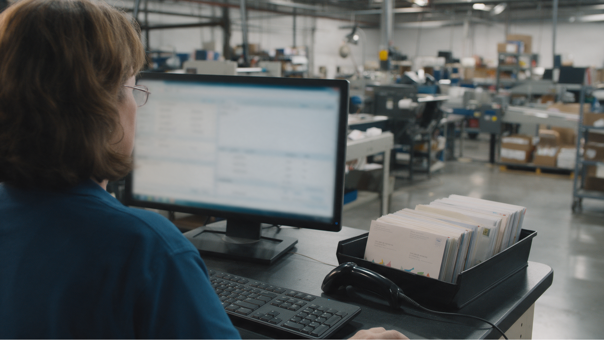 Employee scanning mail order data