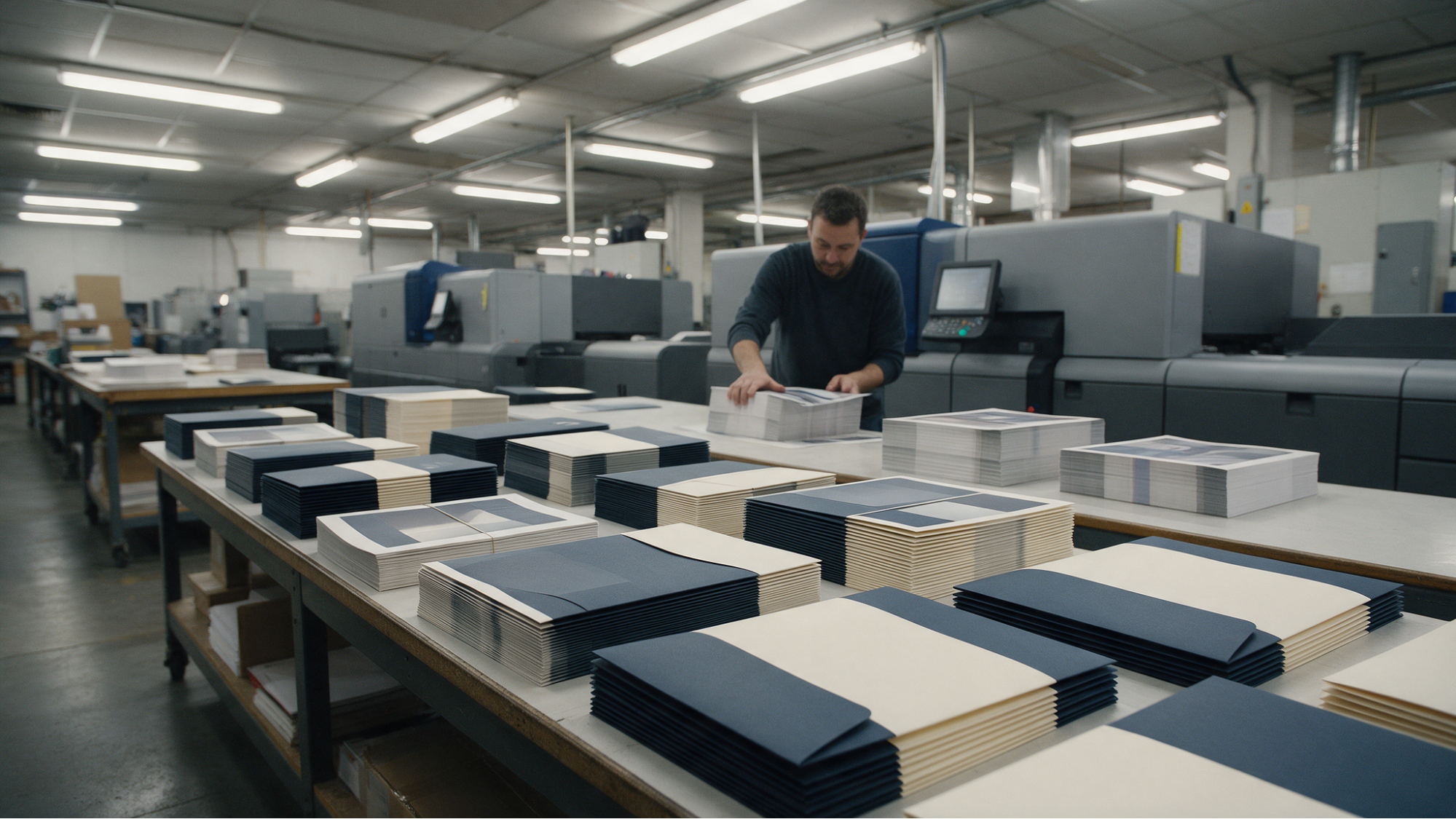 Printed materials stacked on table