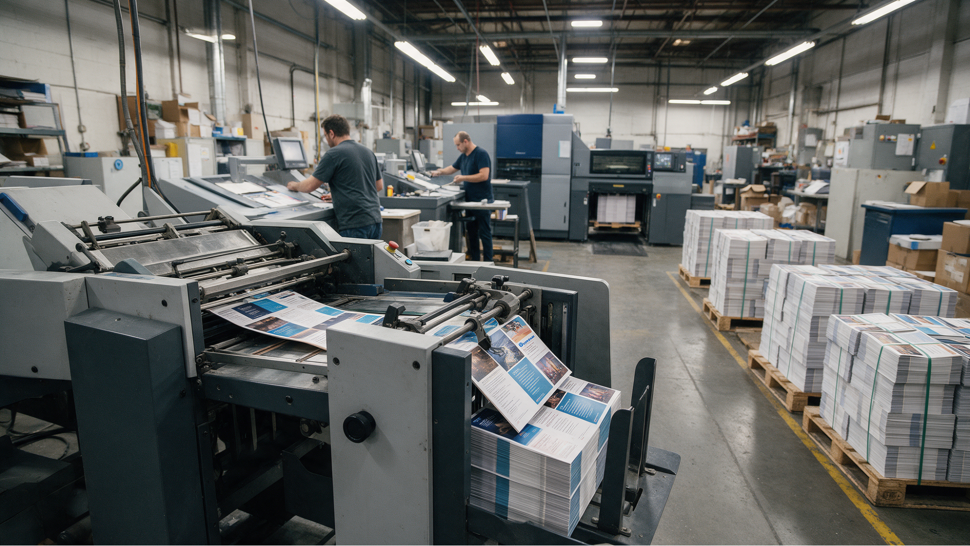 Print shop floor with workers
